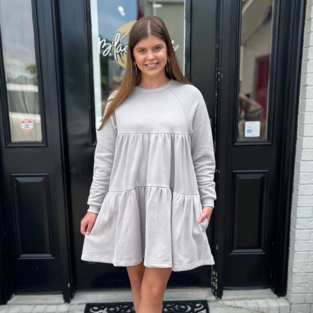 Karlie Light Gray Tiered Mini Dress